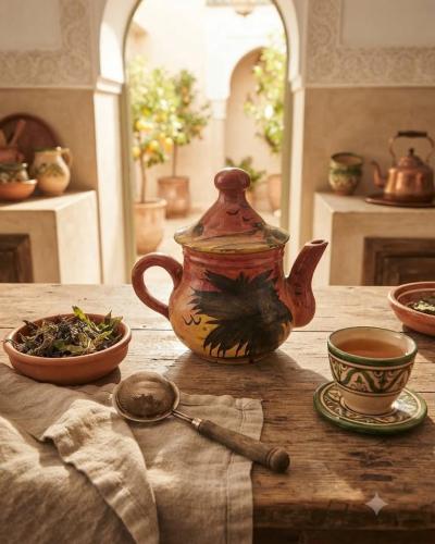 Hand-Painted Terracotta Ceramic Teapot